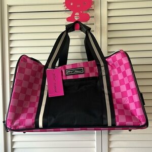 NWT Betsey Johnson Pink Checkered Pet Dog Cat Carrier